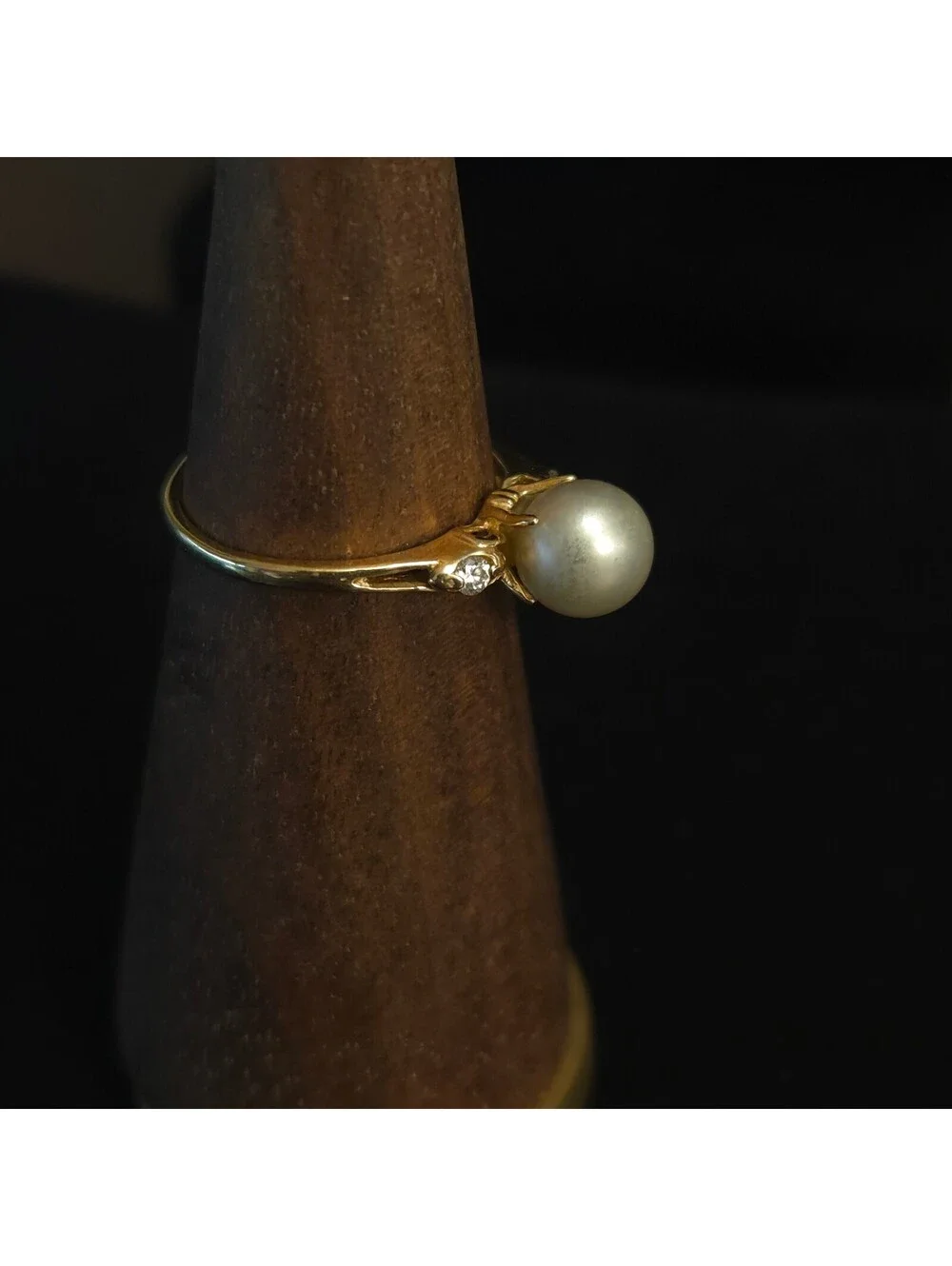 Vintage Size 7 10K Gold 6mm Pearl and CZ Ring